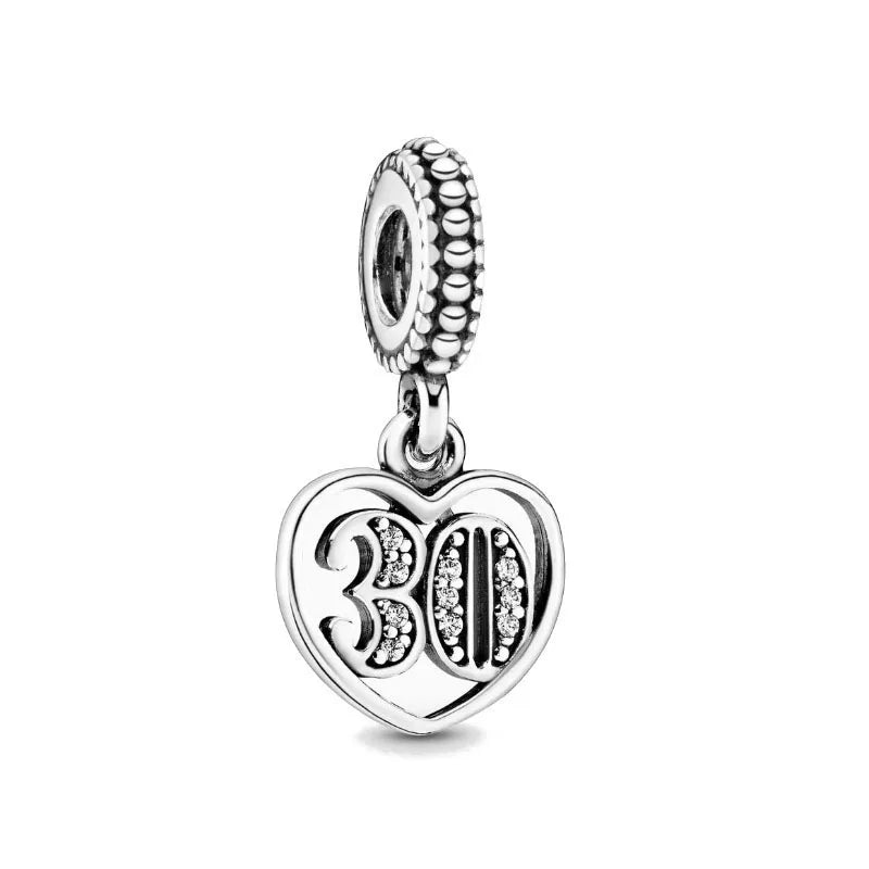 European 925 Sterling Silver Birthday Celebration Pendant Charm Bead for Women Bracelet and Necklace