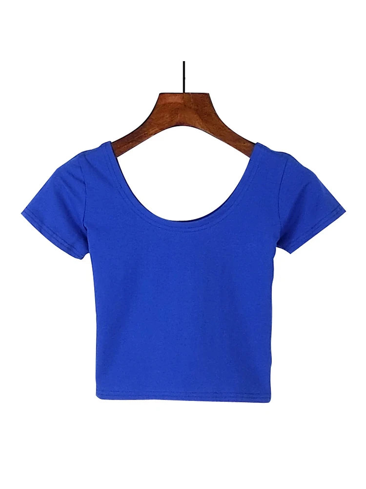 Dozw Solid Crop Top For Women Slim Fit High Waist Tee