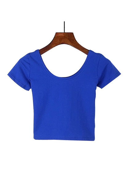 Dozw Solid Crop Top For Women Slim Fit High Waist Tee