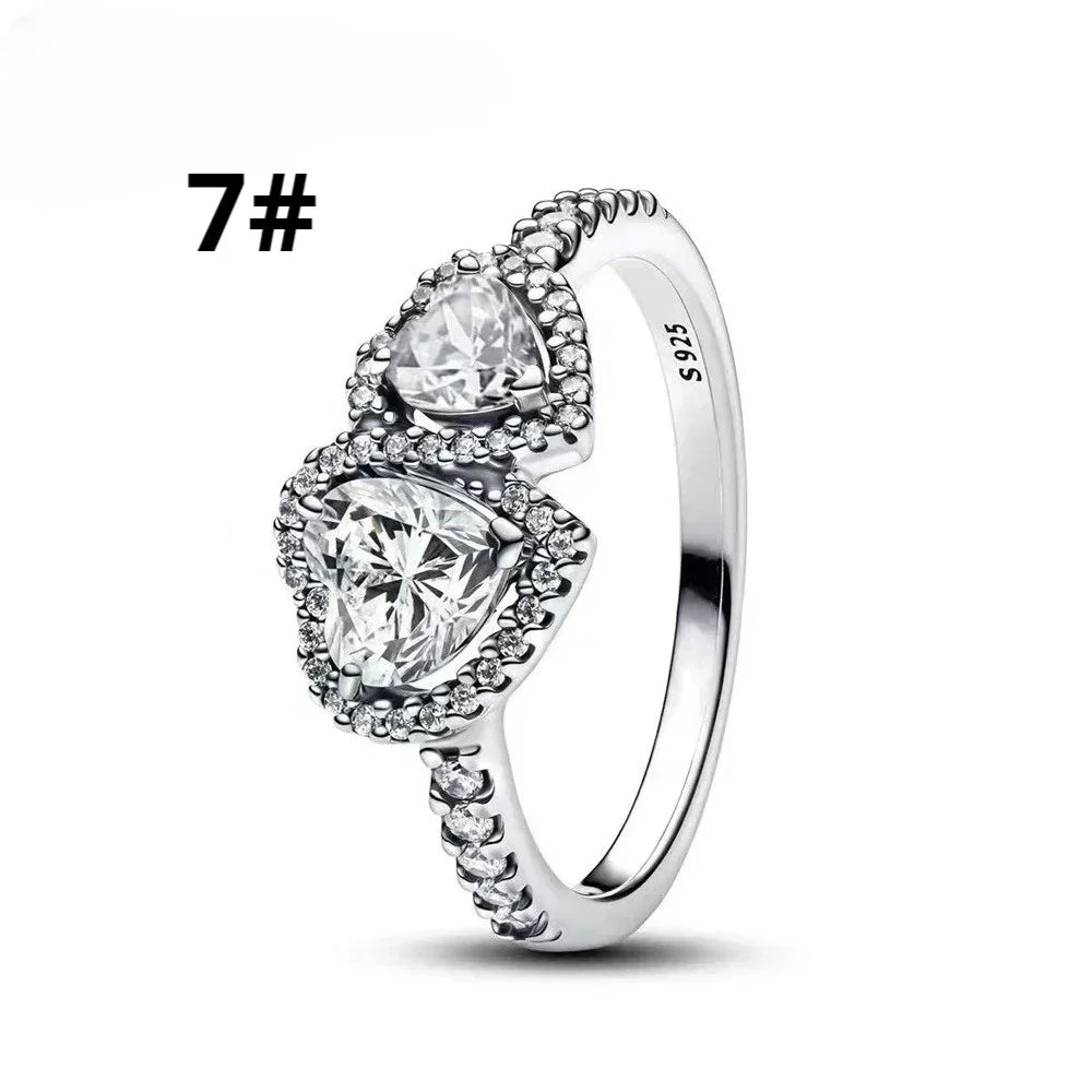925 Sterling Silver Heart Jewelry Set With Colorful Zircon Sparkling Ring Earrings and Necklace for Women Gift