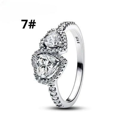 925 Sterling Silver Heart Jewelry Set With Colorful Zircon Sparkling Ring Earrings and Necklace for Women Gift