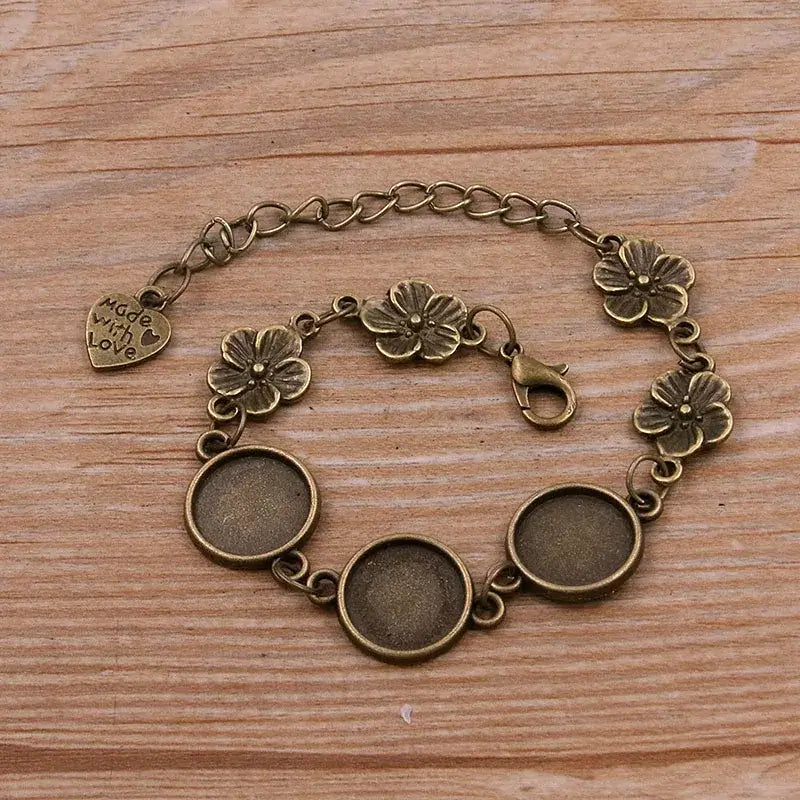1Pc Metal Zinc Alloy Round Bracelet Findings in 2 Colors and 15 Styles 6-Antique bronze 12mm