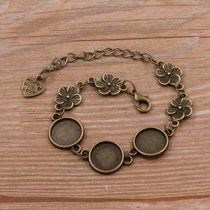 1Pc Metal Zinc Alloy Round Bracelet Findings in 2 Colors and 15 Styles 6-Antique bronze 12mm