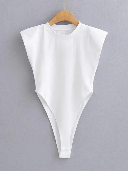 Women's Padded Shoulder Bodysuit Sleeveless Black Slim Fit