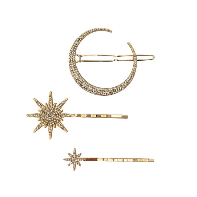 Vintage Moon and Star Rhinestone Hairpin for Women Bridal Accessories