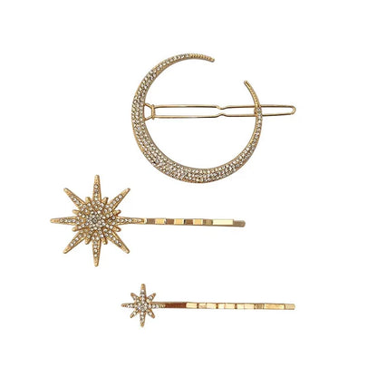 Vintage Moon and Star Rhinestone Hairpin for Women Bridal Accessories