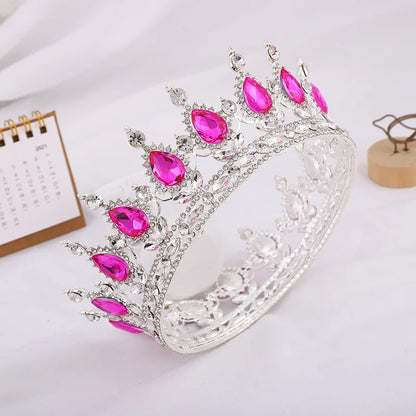 Elegant Royal Pink Crystal Bridal Tiara Crown for Weddings and Pageants