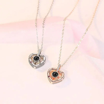 Silver Heart Pendant Necklace with 100 Languages I Love You Engraving for Women Anniversary Gift