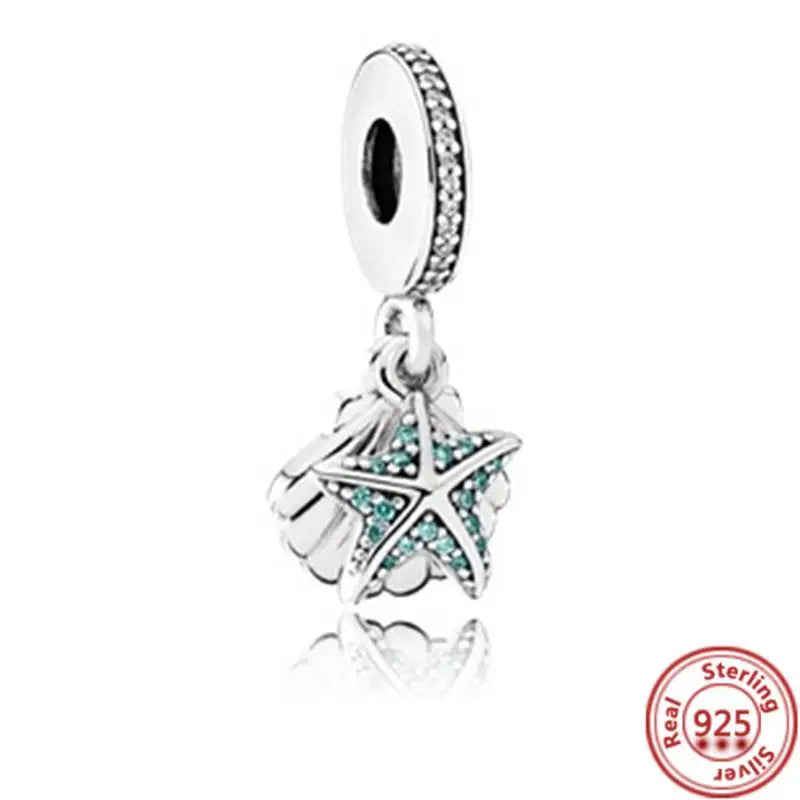 925 Sterling Silver Blue Zircon Feather Crown Stars Moon Charm Beads for Bracelet RS183 3mm-4mm