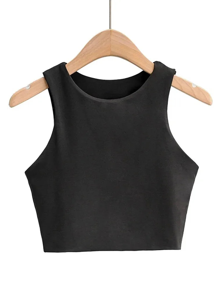 2025 Summer Women Slim Sleeveless O Neck Tank Tops Nylon