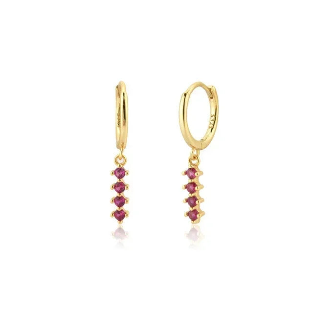 Rose Red Zircon Hoop Earrings for Women Minimalist Dangle Party Jewelry Trend 2025