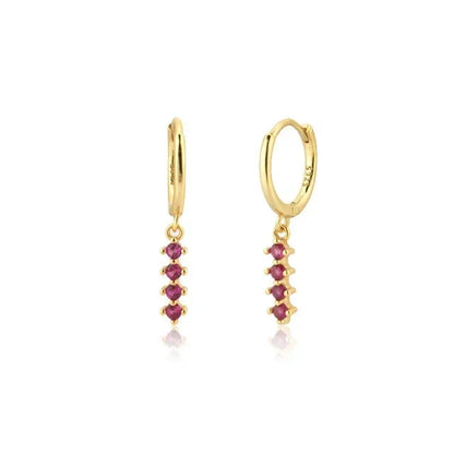 Rose Red Zircon Hoop Earrings for Women Minimalist Dangle Party Jewelry Trend 2025