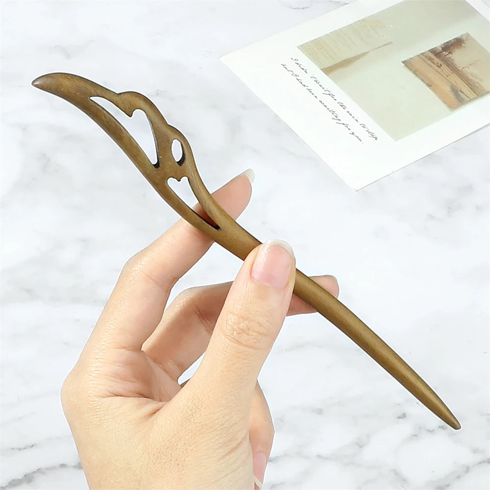 Elegant Green Sandalwood Chinese Vintage Hairpins Set for Women