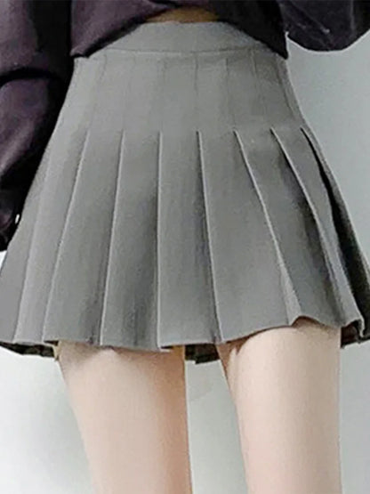 Brown High Waist Pleated Mini Skirt Harajuku Korean Style
