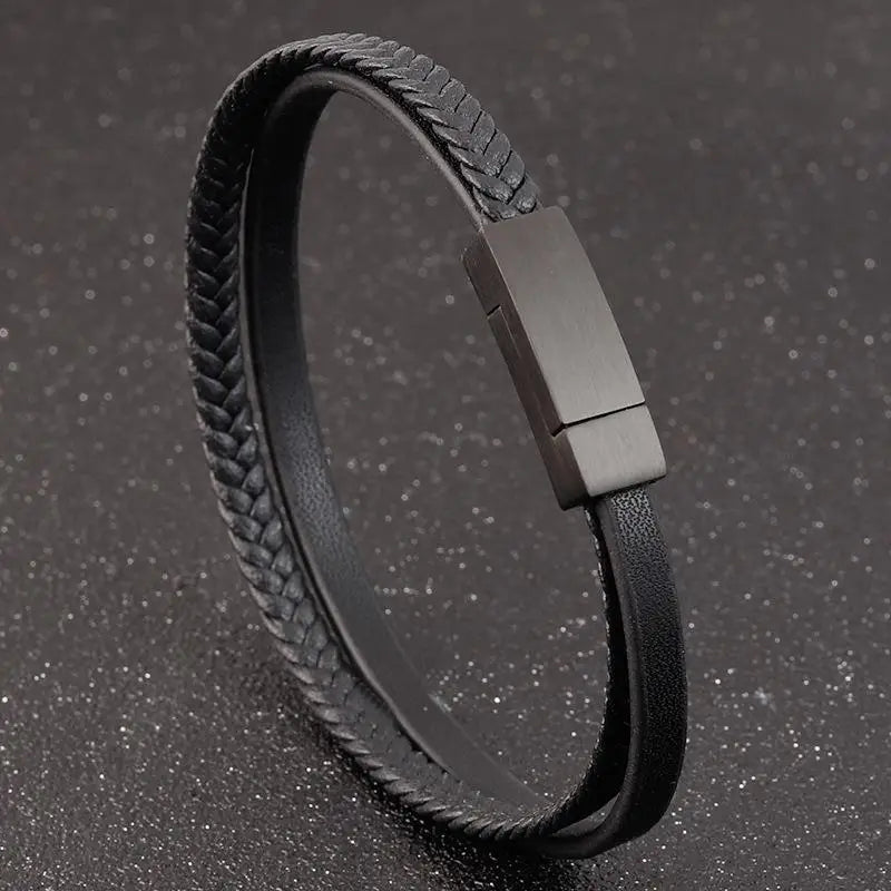 Luxury Men's Leather Bracelet Hand-Woven Multilayer Vintage Bangle with Stainless Steel Clasp