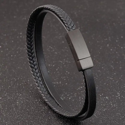 Luxury Men's Leather Bracelet Hand-Woven Multilayer Vintage Bangle with Stainless Steel Clasp