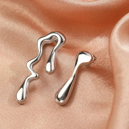 Personality Design Irregular Liquid Earrings Women's Fashion Asymmetrical Geometric Stud Earrings Trendy Hip Hop Jewelry Best Gift for Friends and Loved Ones
