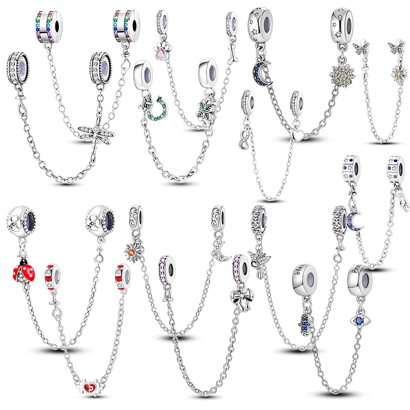 Moonlit Charm Clip 925 Silver Safety Chain Clasp for DIY Bracelets Jewelry for Women and Girls