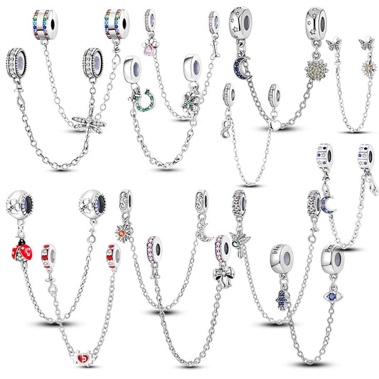Moonlit Charm Clip 925 Silver Safety Chain Clasp for DIY Bracelets Jewelry for Women and Girls