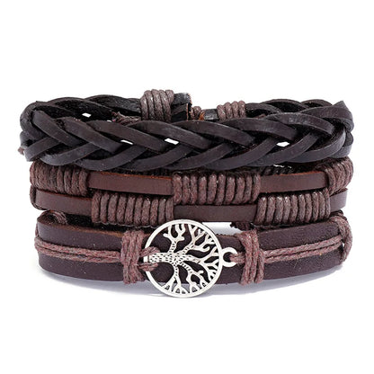 ZORCVENS Men's Handmade Braided Leather Bracelet Set - Vintage Black Punk Fashion Gift