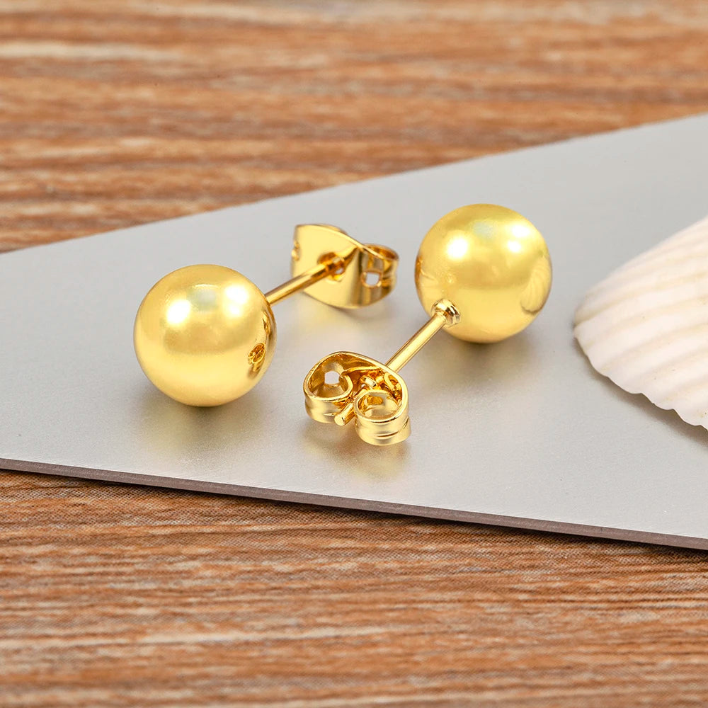 Nidin Simple Fashion Gold Ball Shape Stud Earrings Available in 6MM 8MM 10MM 12MM Perfect for Women and Girls
