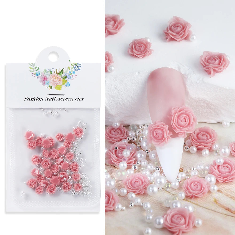 Rose Mixed Pearl Resin Art Decorations for 3D Charm Jewelry Making and DIY Nail Crafts