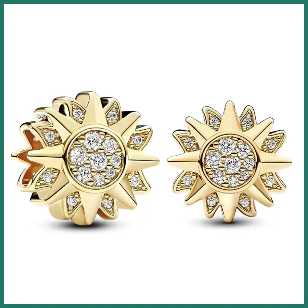 925 Sterling Silver Blue Star Gold Sun Pink Moon Zircon Beads Charms for DIY Jewelry Gifts