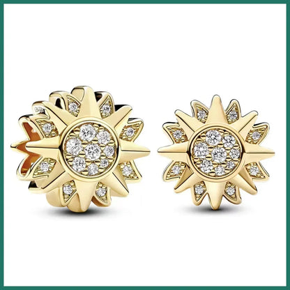 925 Sterling Silver Blue Star Gold Sun Pink Moon Zircon Beads Charms for DIY Jewelry Gifts