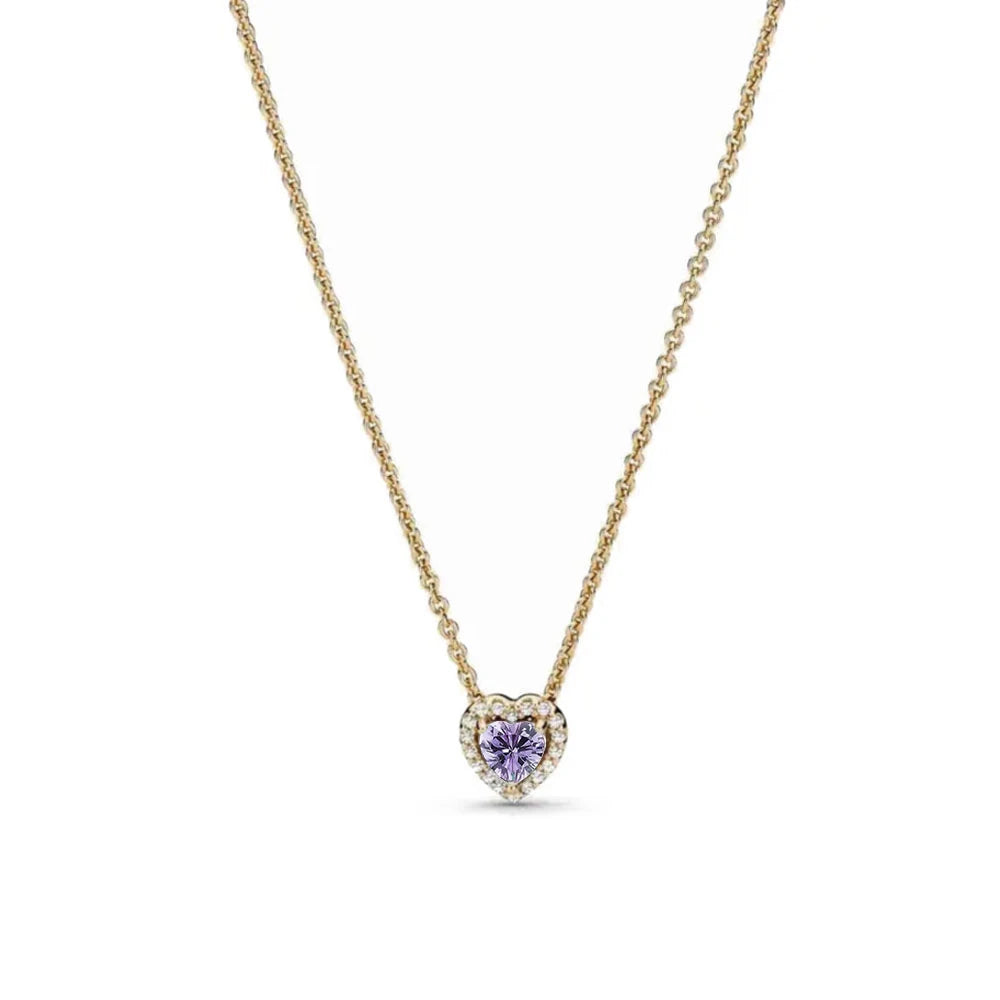 925 Silver Heart-Shaped Necklace with Purple Blue Green Zircon for Exquisite Jewelry Gifts for Women