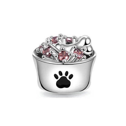 Sterling Silver Paw Print and Bone Charm Bead for Pet Bracelet Jewelry B3998