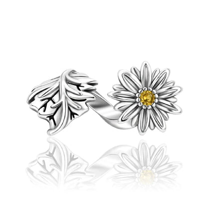 925 Sterling Silver Rose Sakura Flower Dangle Charm with Zircon for DIY Jewelry and Bracelets