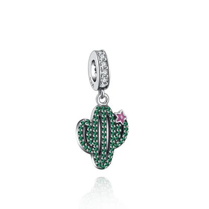 925 Sterling Silver Green Clover Pendant for European Bracelet Charms Women Jewelry B1686