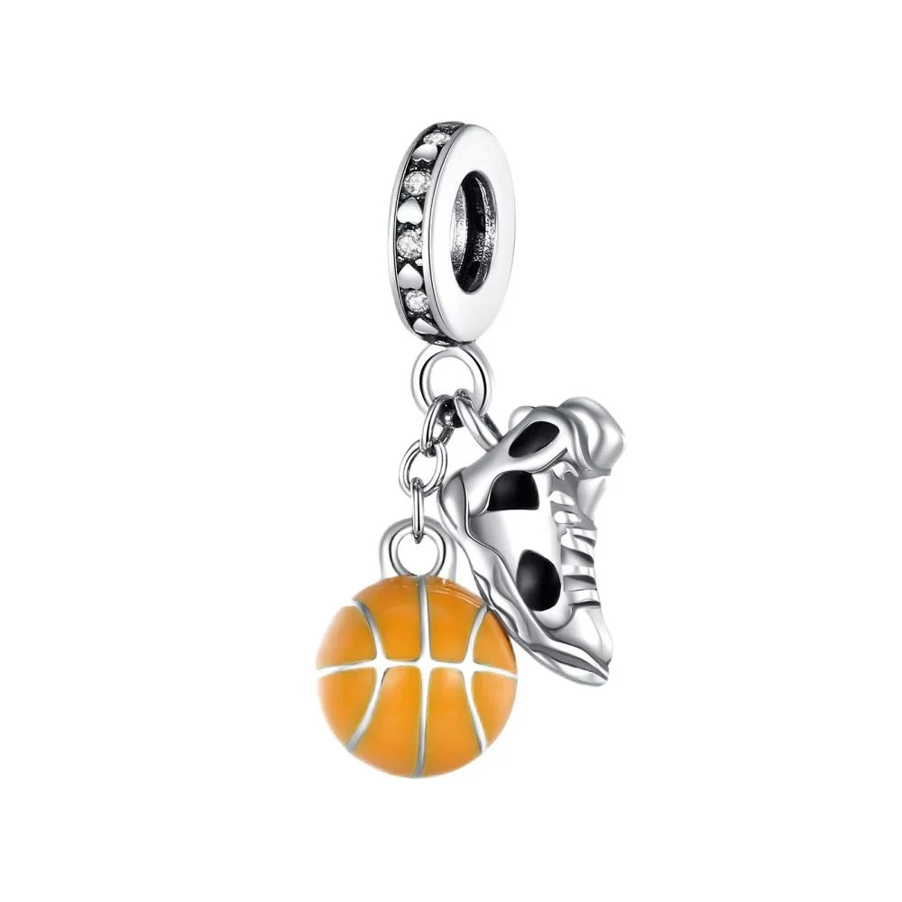 Original 925 Sterling Silver Sports Ball Charms Earrings Beads Pendants for Bracelet Necklace Jewelry Gift