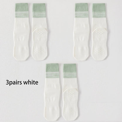 3 Pairs Cotton Anti Slip Mid Calf Yoga Socks For Women