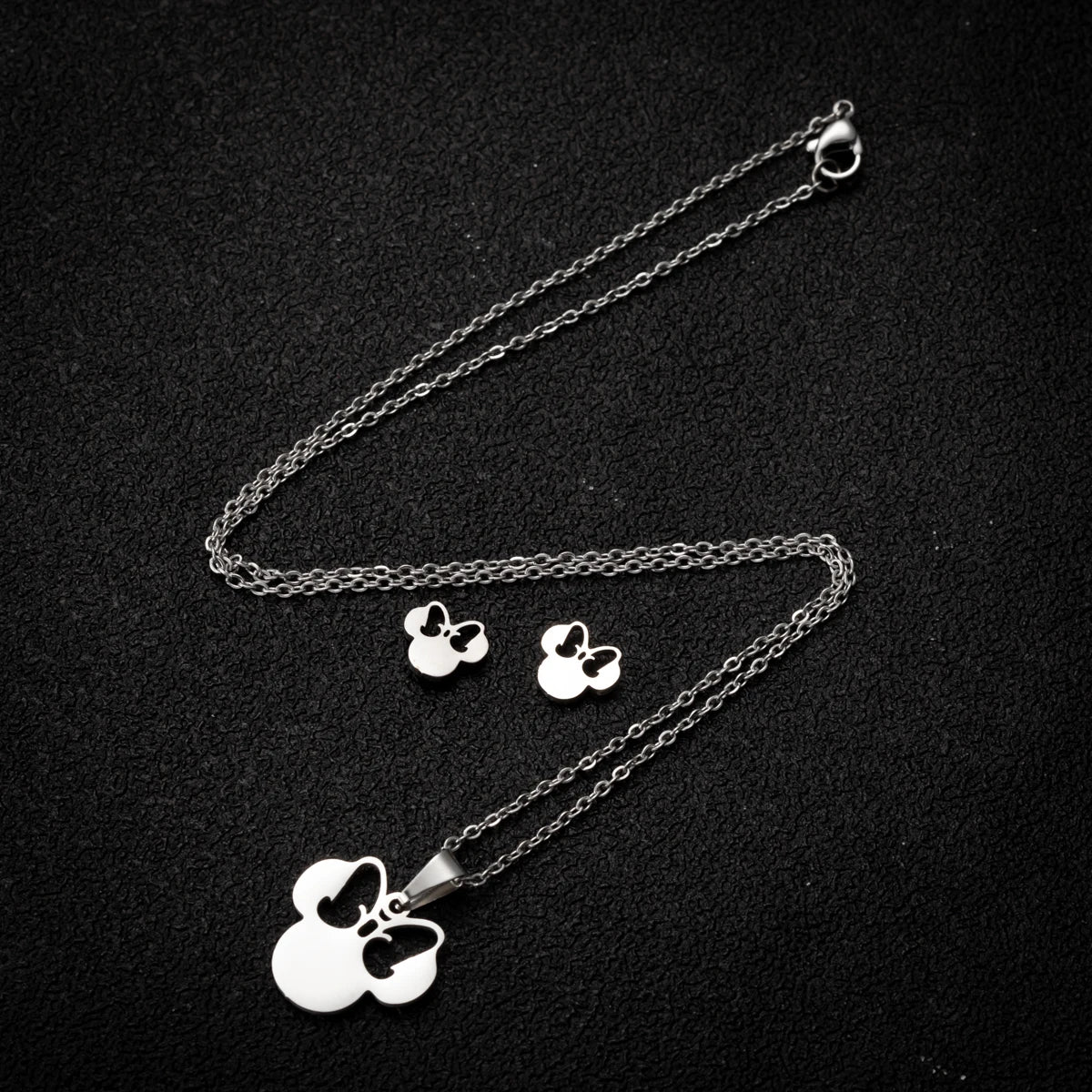 Elegant Stainless Steel Animal Necklace for Women - Rabbit Charm and Paw Print Design