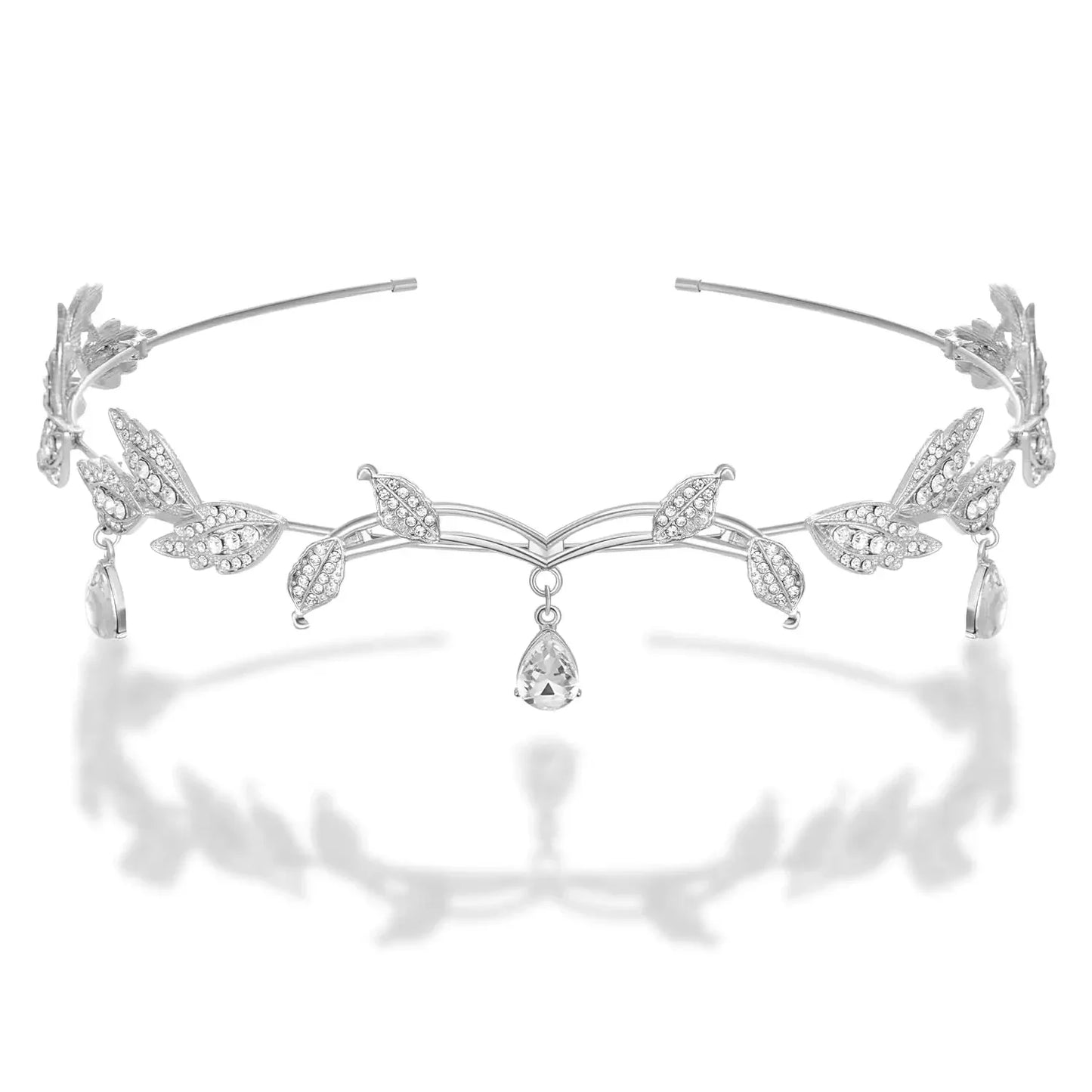 Elegant Rhinestone Leaf Wedding Tiara Headband for Brides