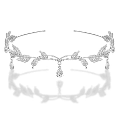 Elegant Rhinestone Leaf Wedding Tiara Headband for Brides