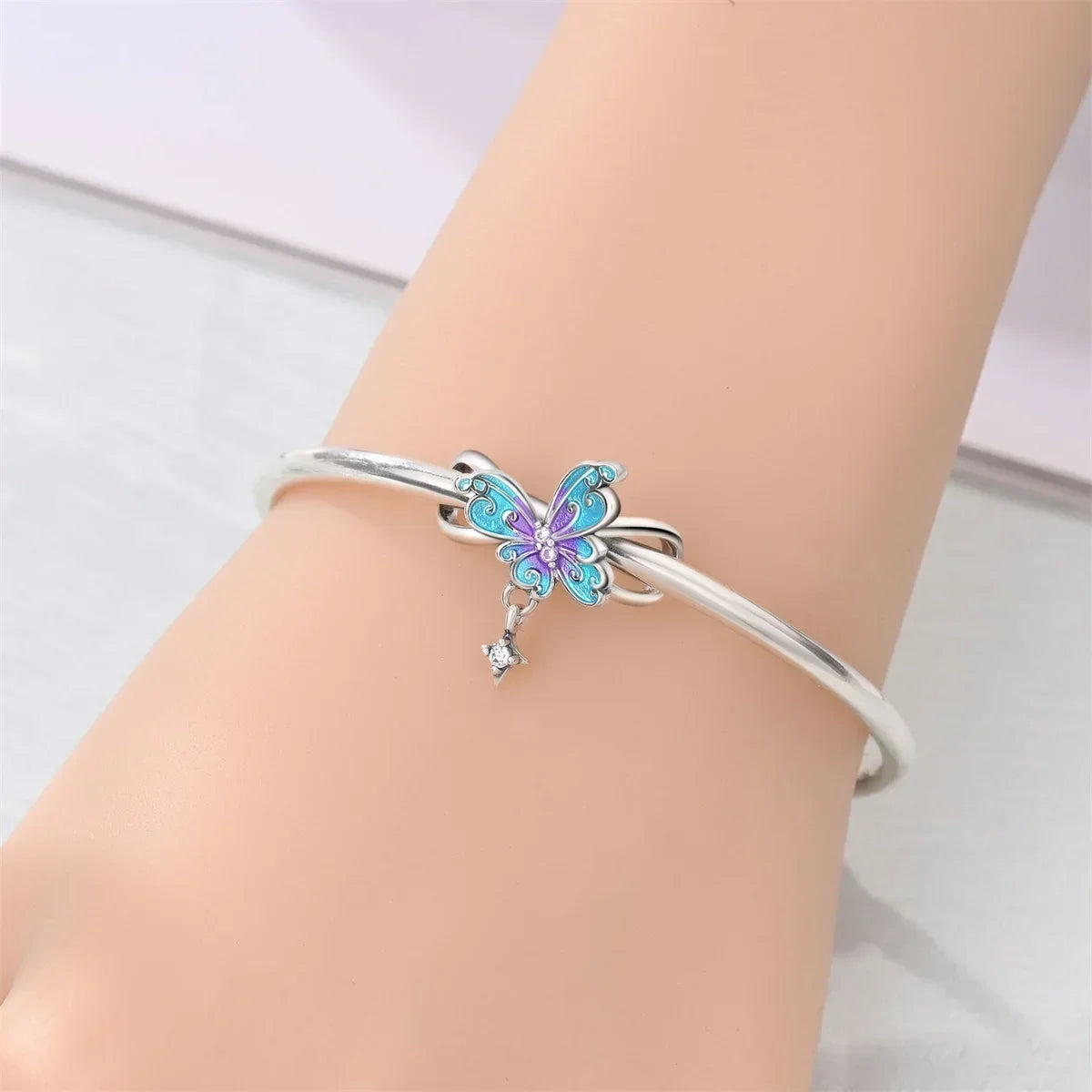 Sparkling Purple Jellyfish Sterling Silver 925 Charm Bead Birthday Pendant for DIY Bracelet Jewelry