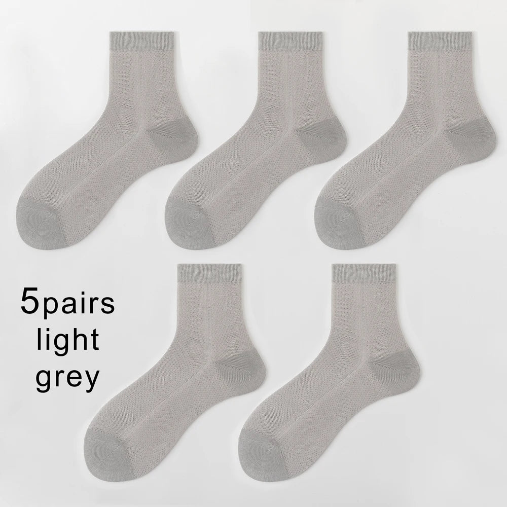 5 Pairs Breathable Business Mid Calf Ice Silk Cotton Socks