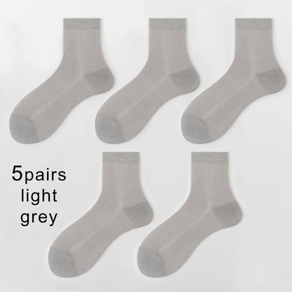 5 Pairs Breathable Business Mid Calf Ice Silk Cotton Socks