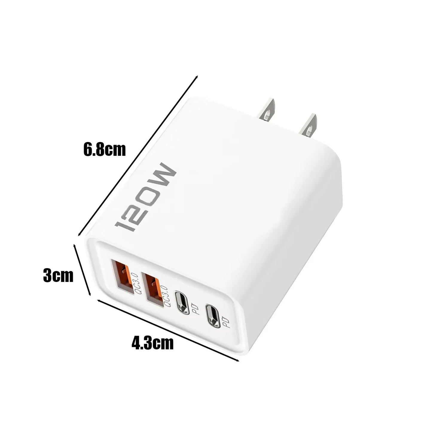 120W 4 Port USB C Fast Charger With Data Cable 2 USB C 2 USB A Ports For Samsung iPhone Xiaomi Huawei