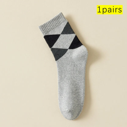 Mens Retro Argyle Cotton Fleece Lined Mid Calf Socks