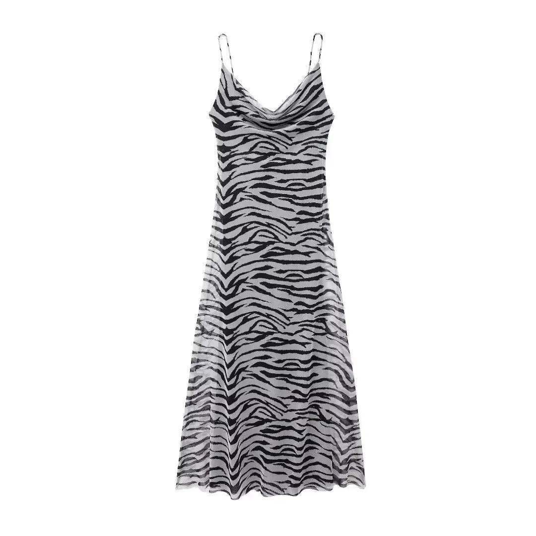 TRAFZA 2024 Women Summer Vintage Leopard Print Dress