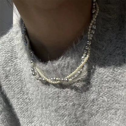 Elegant Double Layer Imitation Pearl Choker Necklace with Magnetic Clasp