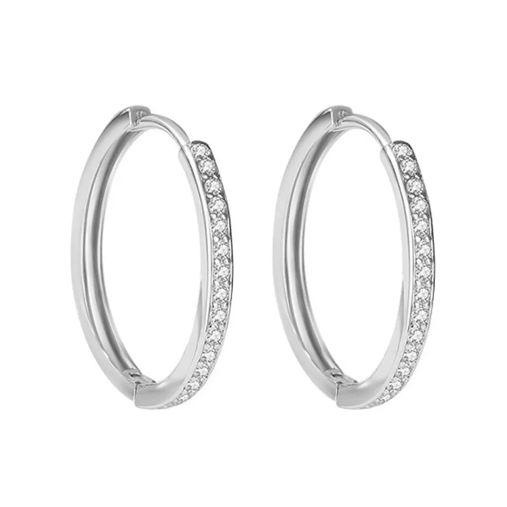 925 Sterling Silver Zircon Hoop Earrings For Women Wedding Engagement Luxury Jewelry Sizes 8 12 16 20mm