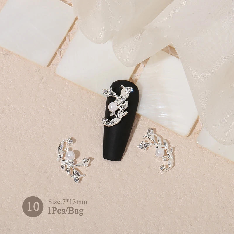 Elegant Gold Silver Metal Bowknot Nail Charm 3D Rhinestone Decor for DIY Manicure Art