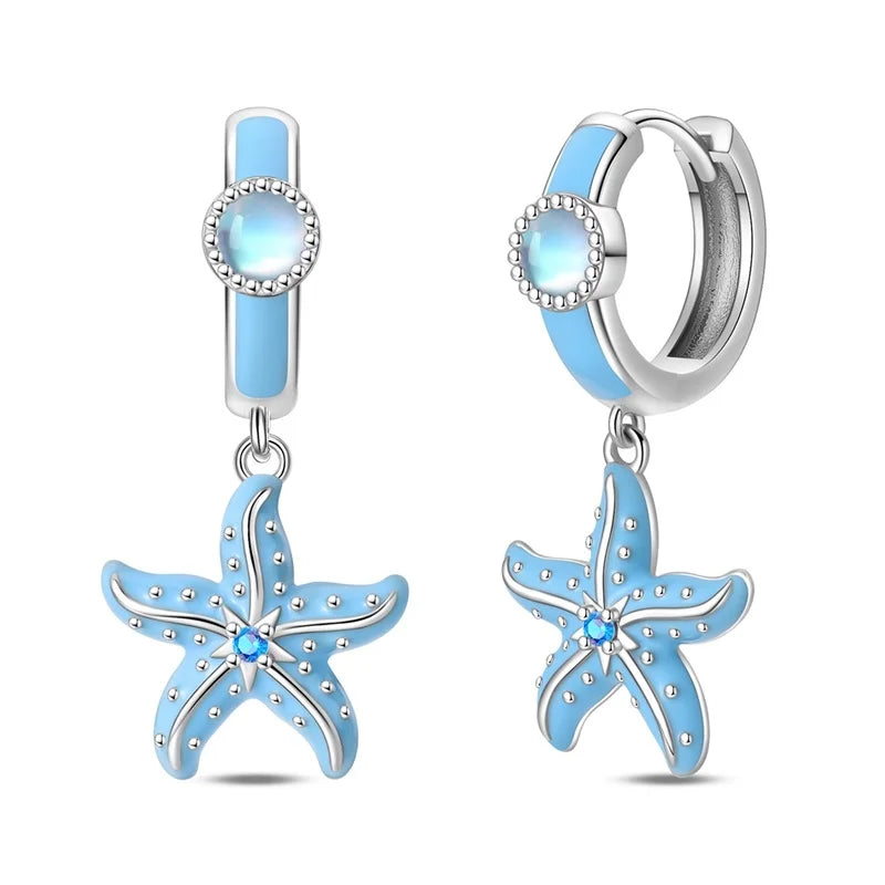925 Sterling Silver Colorful Butterfly Heart Flower Starfish Bow Geometry Stud Earrings for Women Gift Jewelry Accessories