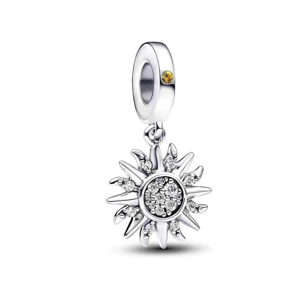 925 Sterling Silver Santa Elk Moon Star Bead Charm Cute