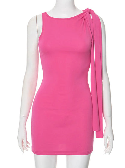 Summer Incline Shoulder Bodycon Mini Dress Tassel Bandage