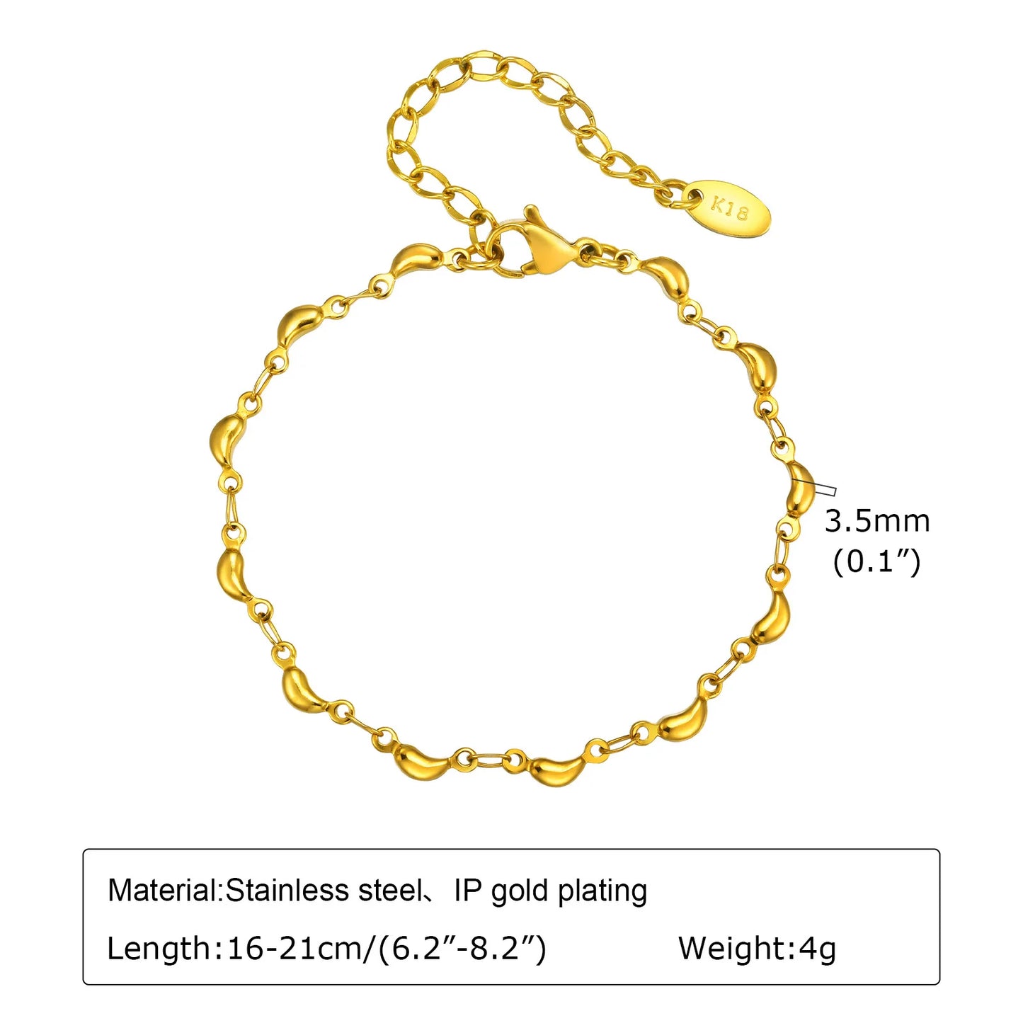 Elegant Gold Plated Link Bracelet for Women - Adjustable Stainless Steel Waterproof Jewelry